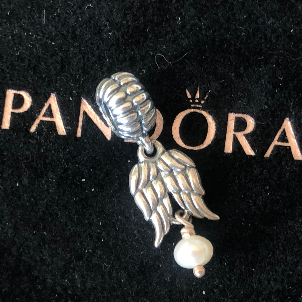Pandora Ange Wings & Pearl Dangle Charm